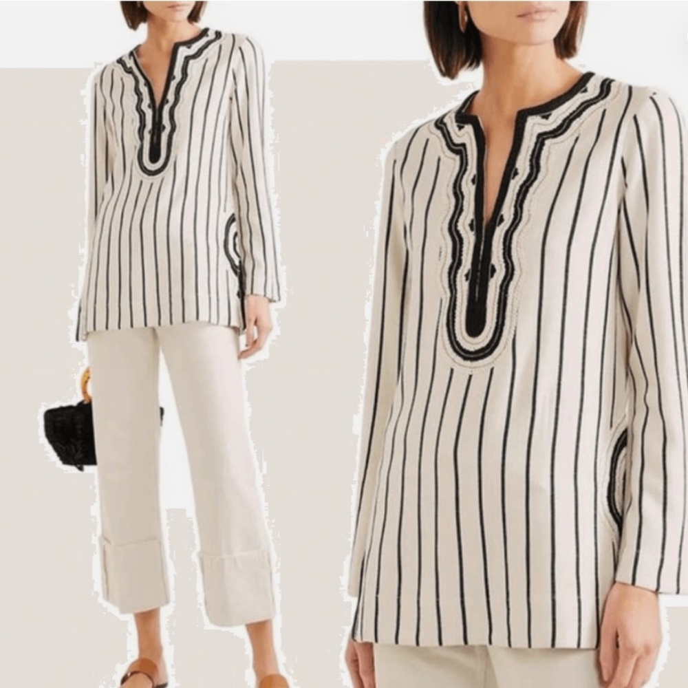 Tory Burch Filipa Rayon Slub Stripe Tunic (4)